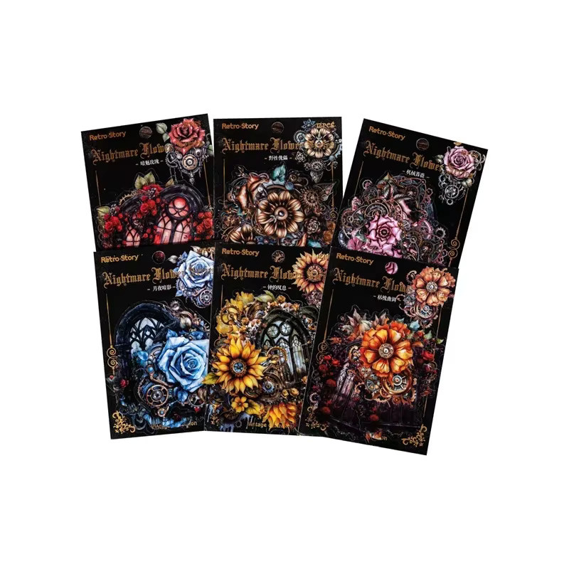 12er Pack Retro PET Aufkleber mit Blumenmotiven in Multicolour für dein Sammelalbum, B/H: 13 x 9 cm - Bild 3