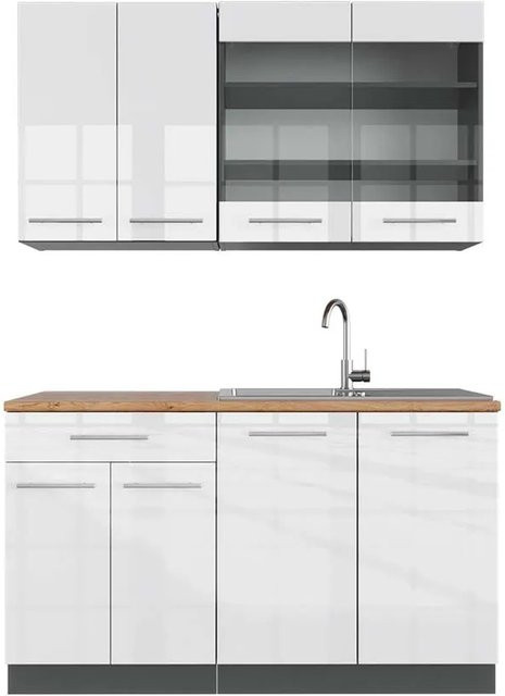 Vicco Fame-Line Singleküche in Weiß Hochglanz und Anthrazit mit Eichenoptik, Breite: 140 cm - Bild 1