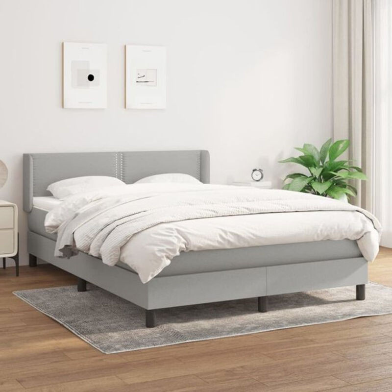 Vidaxl Boxspringbett mit Matratze in Grau und Weiß aus Stoff und Massivholz, B/T/H: 140 x 200 x 78 cm - Bild 1