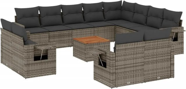 vidaXL 13-teilige Garten-Sofagarnitur aus Poly-Rattan und Akazienholz in Grau mit Kissen - Bild 1