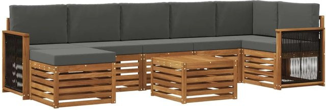 vidaXL Outdoor-Sofagarnitur L-Form aus massivem Akazienholz mit 7 Kissen in Anthrazit und Natur - Bild 1