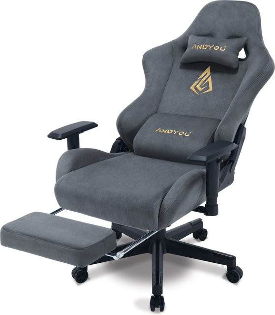 Andyou Gaming Stuhl in Blau mit Kopfstütze, Fußstütze und ergonomischer Lordosestütze für Home-Office und Gaming - Bild 1