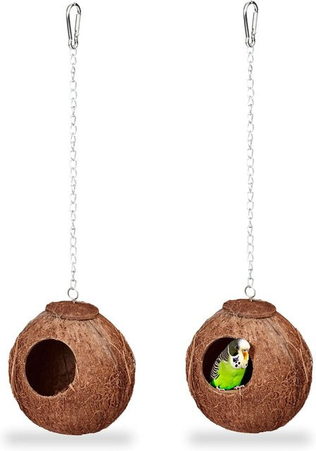 Relaxdays 2er Set Vogelhaus aus Kokosnuss und Metall in Natur und Silber, B/T/H: 14 x 12,5 x 12 cm - Bild 1