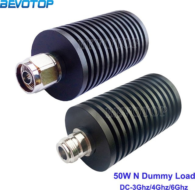 BEVOTOP RF Koaxial Dummy Load N Stecker/Buchse 50 Ohm 50W 3GHz/4GHz/6GHz Vernickelt in Silber/Schwarz - Bild 1