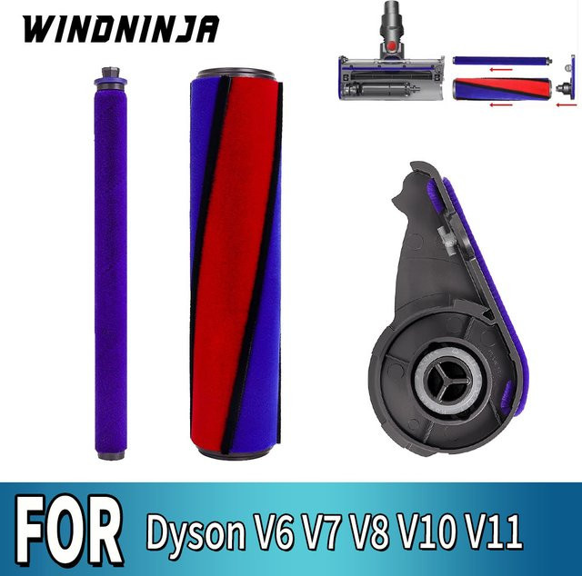 WINDNINJA Weiche Samt-Rollenbürste mit Seitenabdeckung als Ersatzteil für Dyson V6 V7 V8 V10 V11 Staubsauger, Multicolor - Bild 1