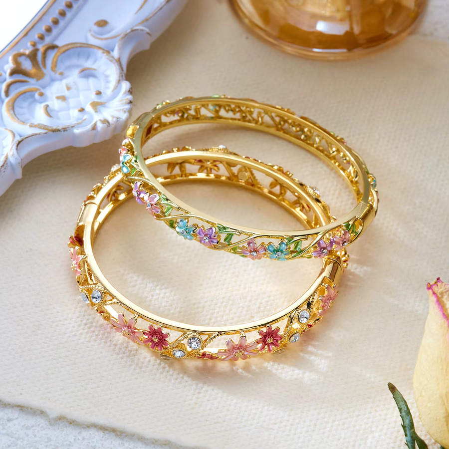 Rinhoo Schmuck-Set Armband-Ring, Kupfer, Gold, Kristall, Damen, Vintage - Bild 2