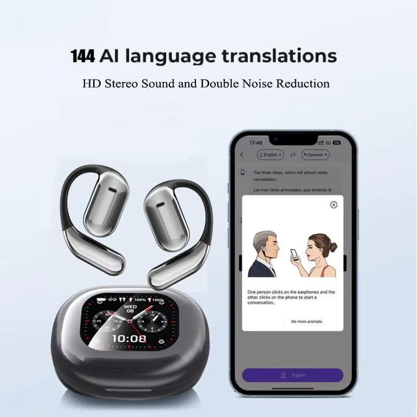 UYUXIO OWS AI Sprachübersetzer-Kopfhörer in Schwarz mit Echtzeit-Übersetzung für 144 Online-Sprachen, kabellose In-Ear-Ohrhörer für Android und iPhone - Bild 2