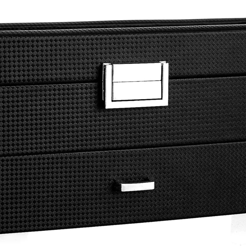 DOKW Schmuckbox aus Holz mit 2 Etagen und Schubladen, Uhrenbox und Vitrine mit transparentem Deckel für Halsketten und Ohrringe, Braun oder Schwarz - Bild 3