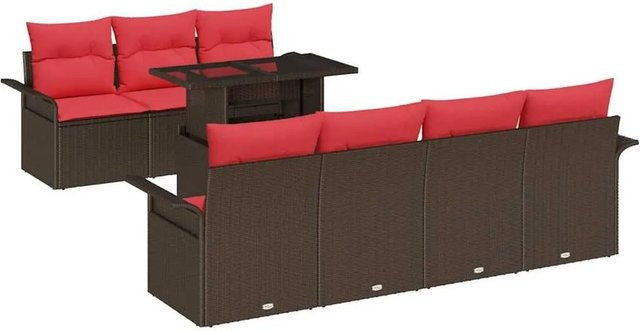 vidaXL Gartenmöbel Set L-Form in Braun mit 8 Kissen, bestehend aus Outdoor-3-Sitzer-Sofa, Lounge-Sesseln und Couchtisch aus Poly-Rattan und pulverbeschichtetem Stahl - Bild 1