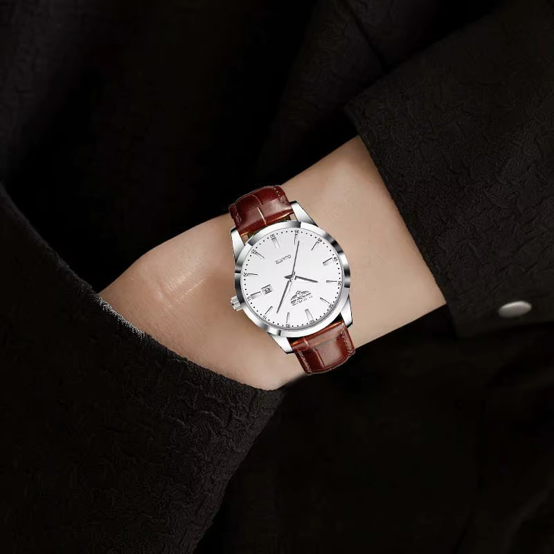 LIGE Armbanduhr Quarz, Leder, Weiß, Silber, Damen, Datum - Bild 2