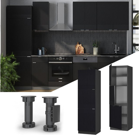 Vicco Vorratsschrank Fame-Line Küche Anthrazit Schwarz gestreift B: 60 cm, H: 206 cm, T: 64,03 cm