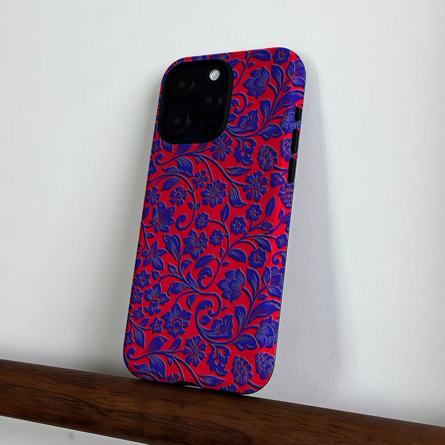 CaseLumi Matte Bumper MagSafe Schutzhülle für iPhone 17 16 15 14 13 Pro Max mit Blumenmuster in Rot und Blau - Bild 3