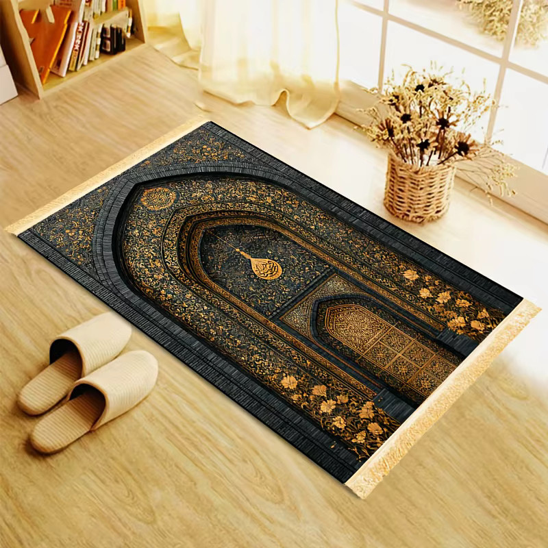 VIKAMA Premium Gebetsteppich mit blauem und goldenem Moschee-Design, rutschfester orientalischer Quastenteppich - Bild 2