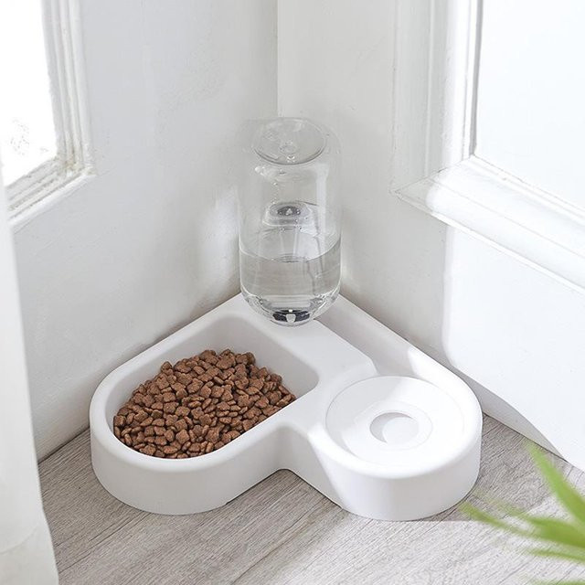 WHPHous 2-in-1 Automatischer Trinknapf und Futterbehälter für Hunde und Katzen in Weiß - Bild 1
