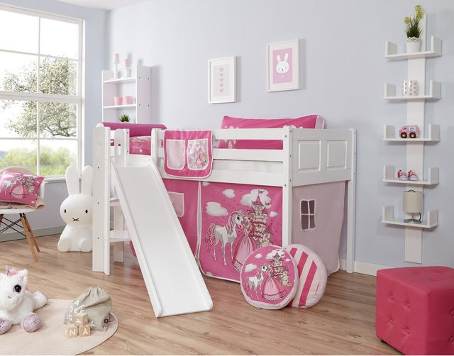 TiCAA Podestbett Ekki aus Massivholz in Buche Weiß für das Kinderzimmer im Country-Stil - Bild 1