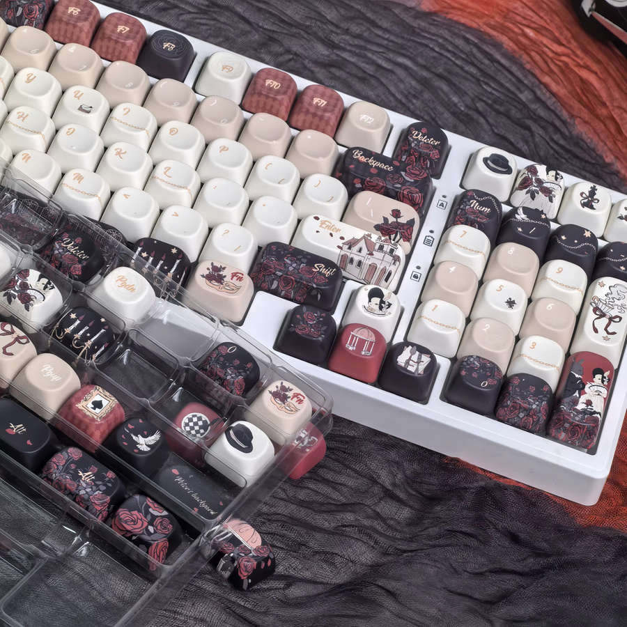 MAIMOOO Gothic Rose Keycaps MOA Cherry Profile PBT Thermosublimation Retro Tastaturkappen in Rot Schwarz Multicolour für mechanische Tastaturen - Bild 2