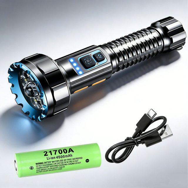YEMAO X9 LED Taschenlampe mit 2000 Lumen, wiederaufladbare Outdoor-Taschenlampe mit Magnetischem Endstück in Schwarz - Bild 1