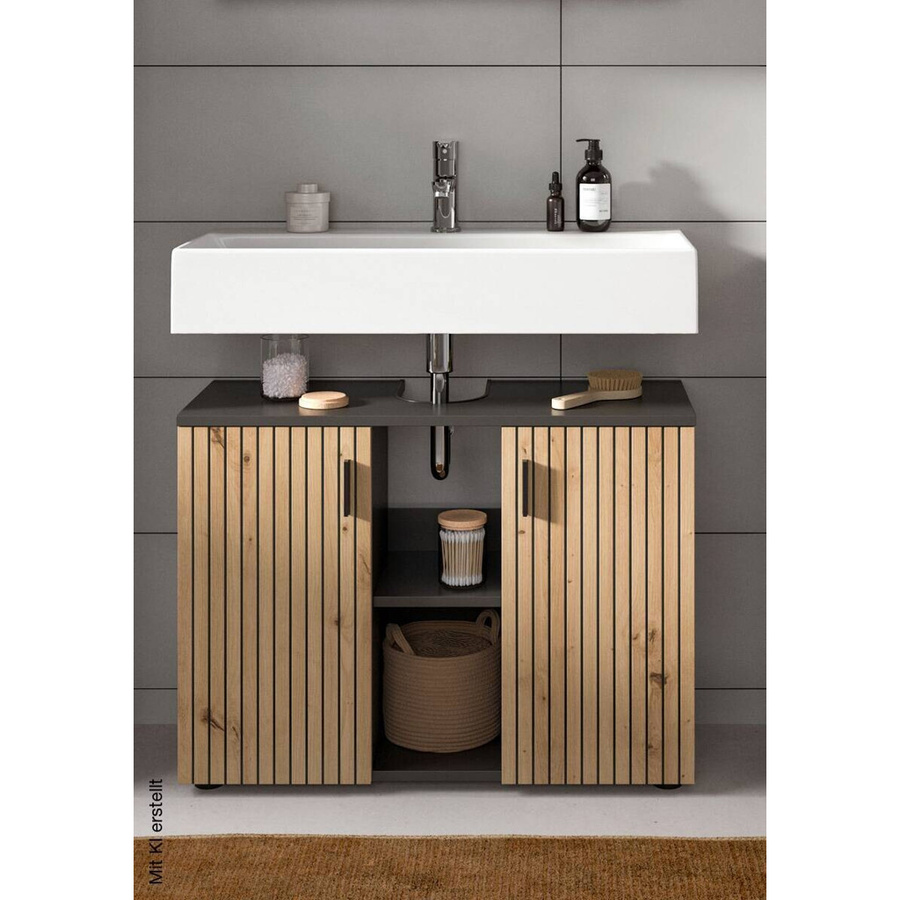 Waschbeckenunterschrank Mone von xonox.home in Basalt und Artisan Oak Nachbildung, modern und wandmontiert, B/H/T: 80 x 59 x 30 cm - Bild 2