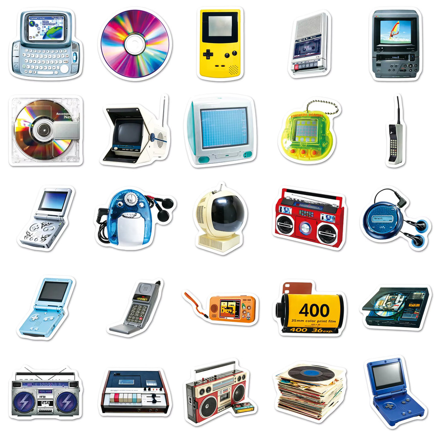 80er 90er Jahre Vintage Elektronikgeräte-Aufkleber, Retro-Spiele-Sticker, 50-teiliges Set - Bild 3