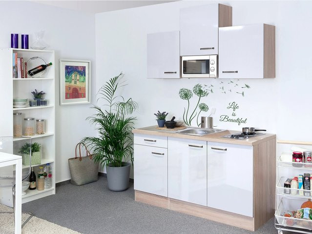 Flex-Well Singleküche Valero Küchenzeile in Hochglanz Weiß, Breite: 150 cm, Höhe: 82 cm, Tiefe: 60 cm - Bild 1