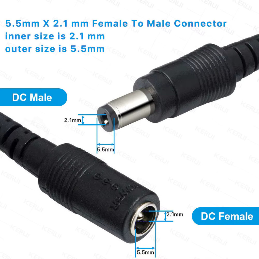 KERUI DC Power Verlängerungskabel mit 5,5mm x 2,1mm Barrel Plug Adapter, Schwarz - Bild 2