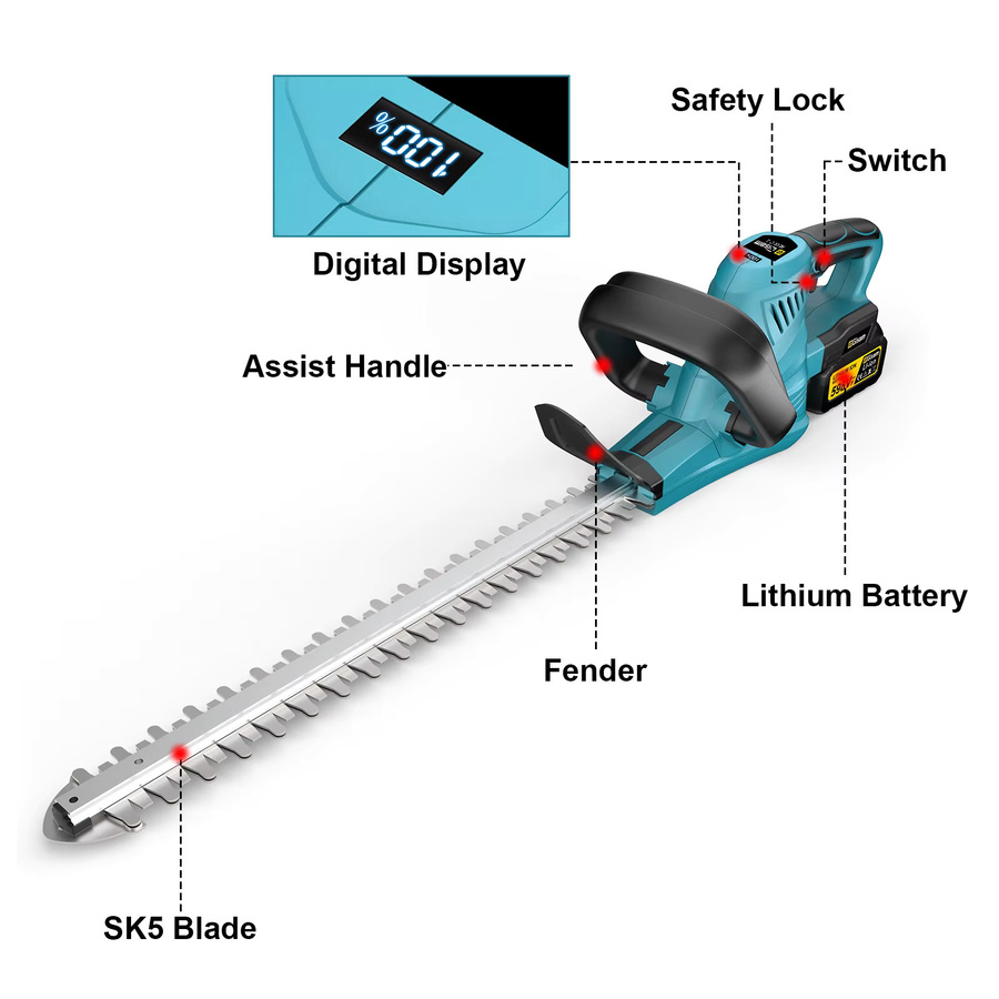 Gisam Elektrische Heckenschere 2000W Kabellose Gartenschere für Makita 18V Akku mit 7200SPM für die Landschaftspflege - Bild 7
