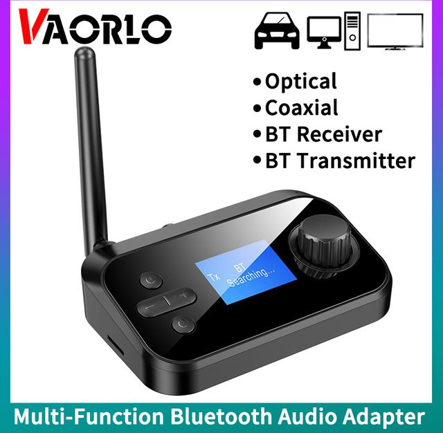 VAORLO Bluetooth Audio Sender und Empfänger in Schwarz mit 3,5 mm Klinke, Optisch und Koaxial als DAC Konverter für TV und PC - Bild 1
