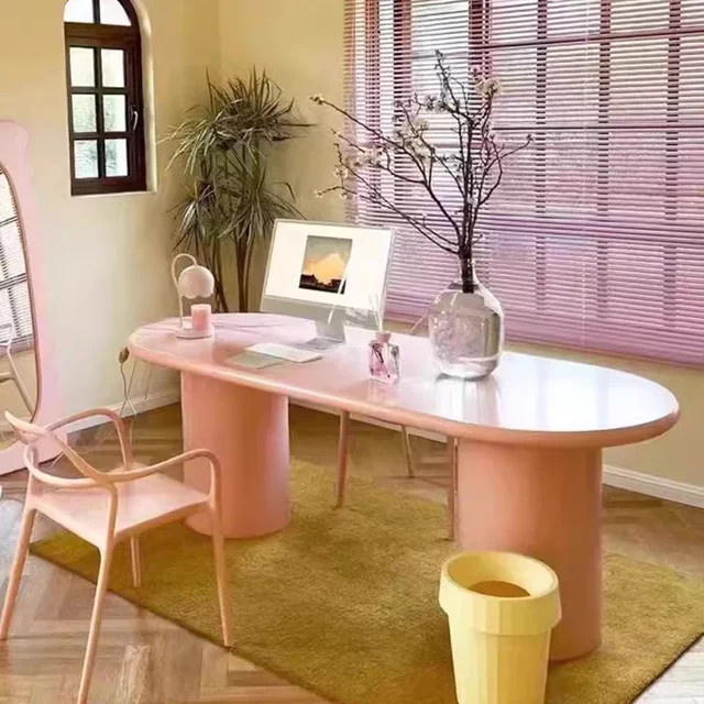 CANBOUN Esstisch modern in Pink mit ovaler Form und glänzender Oberfläche - Bild 1
