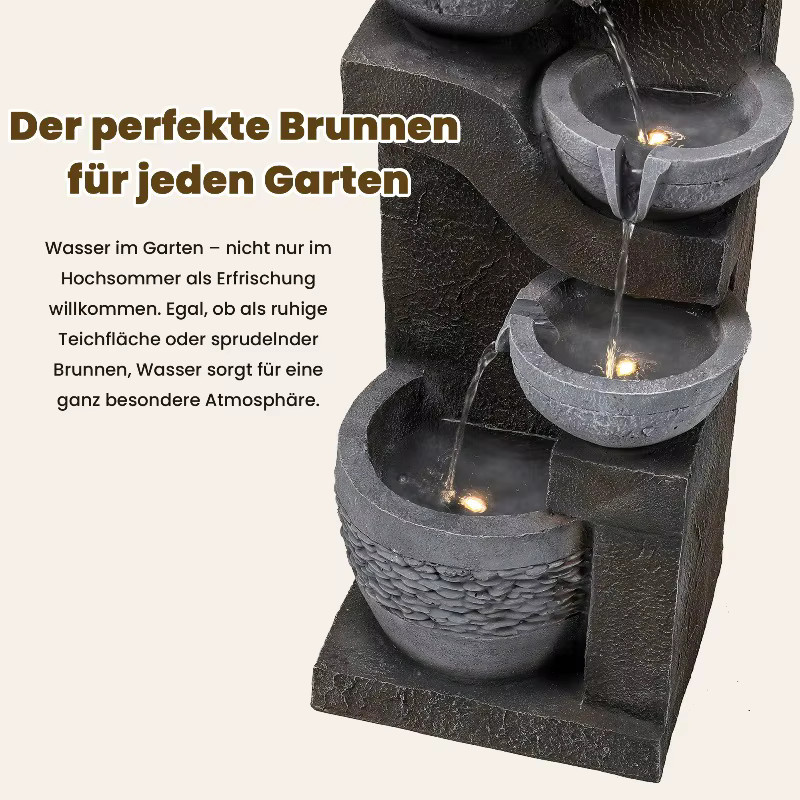 LOCAL Gartenbrunnen mit LED-Beleuchtung und Wasserpumpe aus Kunststein in Armeegrün - Bild 3