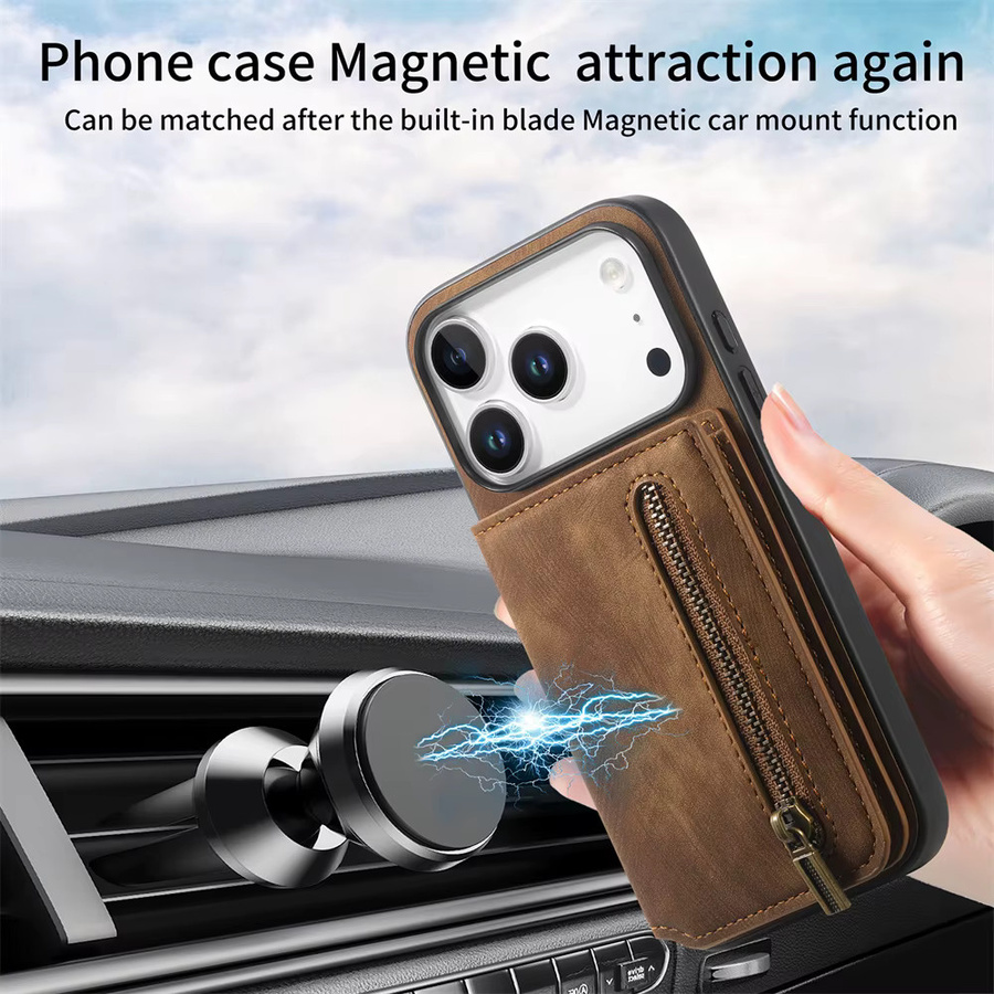 RFID-blockierende Flip Handyhülle mit Kartenfach für iPhone 11 bis iPhone 17 Air in Braun - Bild 3
