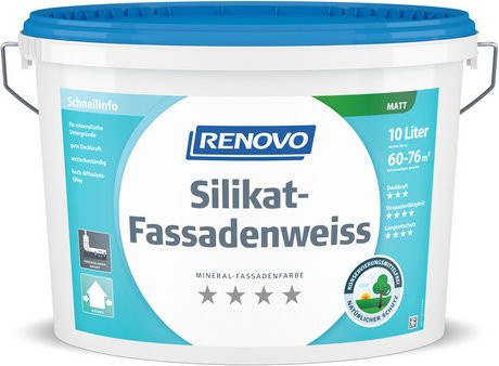 RENOVO Fassadenweiss Silikatfarbe auf Wasserbasis, Matt, Weiss, 10,0 l - Bild 1
