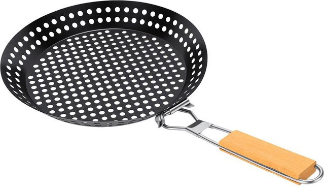 Runde Grillpfanne aus Edelstahl als faltbarer Gemüse-Grillkorb für Camping und professionelle Nutzung, Silber - Bild 1