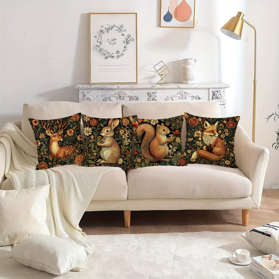 Vintage florale Kissenbezüge mit Tier-Motiven aus Polyester, Mehrfarbig, B/B/B: 45 x 45 x 4 cm - Bild 4