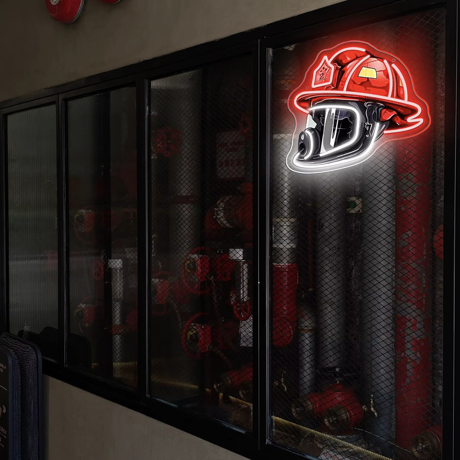 Mutank Feuerwehrhelm-Neonschild mit dimmbarer LED-Pop-Art-Leuchte in Rot, USB-Betrieb, Wanddekoration für Männerhöhle - Bild 3