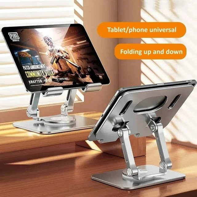 YYLMONE 360 Grad drehbarer Tablet-Ständer aus Aluminium, verstellbarer und faltbarer Halter für iPad Pro, Air und Mini, Farben: Grau und Silber - Bild 1