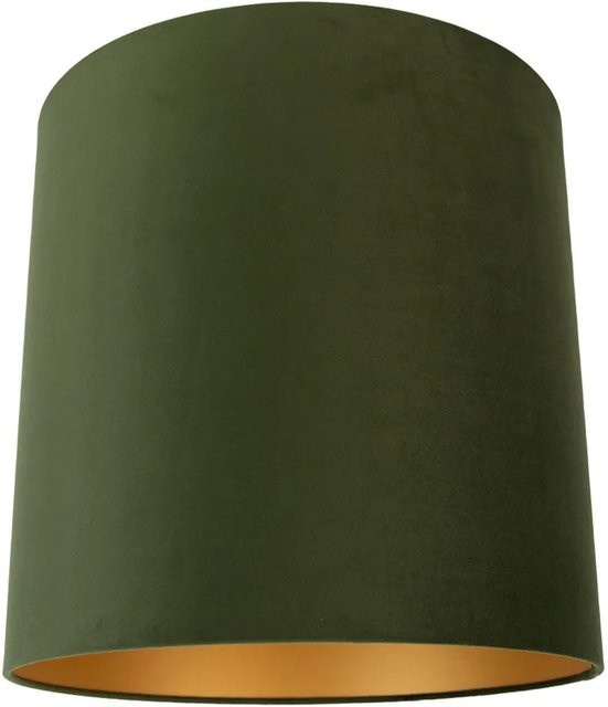 QAZQA Samt Lampenschirm Grün mit goldener Innenseite, rund, E27, Durchmesser: 40 cm, Höhe: 40 cm - Bild 1