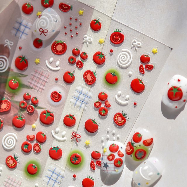 NAILFYOU Nagelkunst-Aufkleber, rote Tomaten-Schleife, glänzend - Bild 1