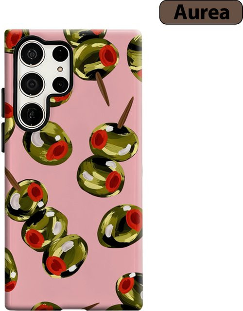 Olive Pin Pop Handyhülle für Samsung Galaxy S25 Ultra, S24, S23 Ultra und S23 Plus, stoßfeste Doppelschicht Rückabdeckung in Grün und Pink - Bild 1