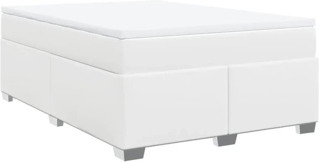 vidaXL Boxspringbett mit Matratze in Weiß aus Kunstleder, B/T: 140 x 190 cm - Bild 1
