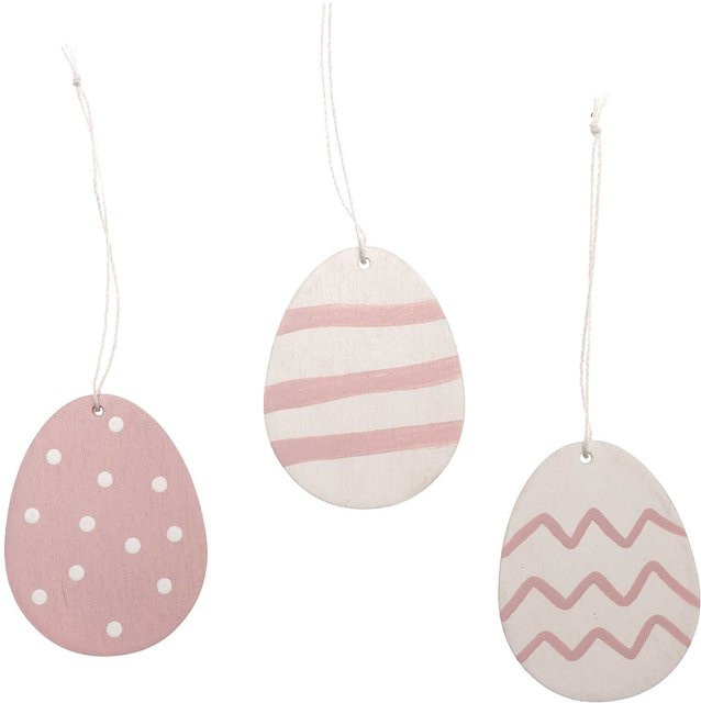 Rico Design Holzhänger Osterei in Rosa, 3 Stück für Ostern und Frühling - Bild 1