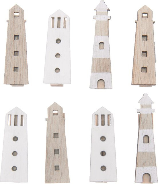 Rico Design Dekoklammern Leuchtturm Mix in Natur und Multicolour aus Holz, 8 Stück, B: 7 mm, H: 35 mm - Bild 1