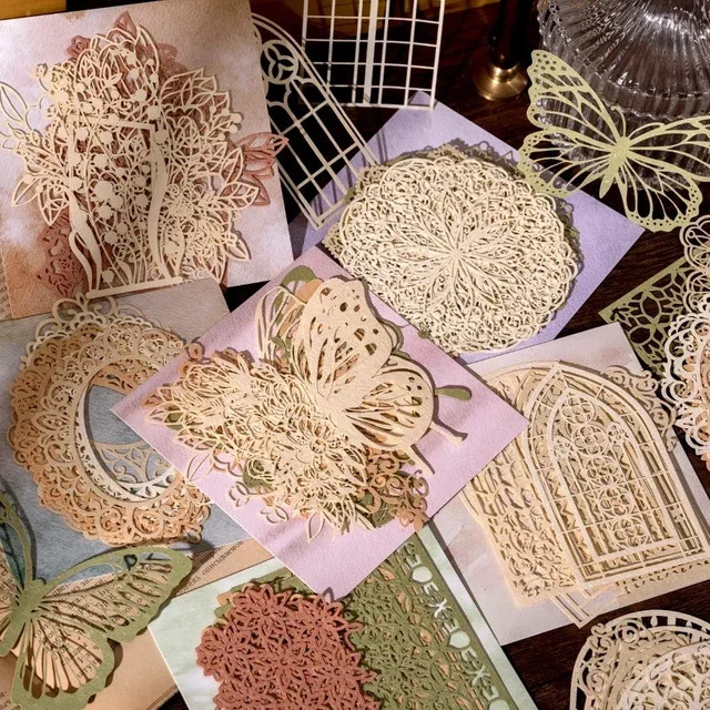 10er Paket Vintage Bastelpapier mit Spitzenmuster für Junk Journal, Scrapbooking und DIY Album Collage Material - Bild 1