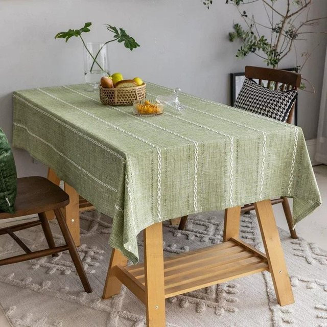 JMG Household Supplies Tischdecke aus Baumwolle und Leinen mit Streifen-Design in Grün, rechteckig, B: 90 cm, T: 140 cm - Bild 1