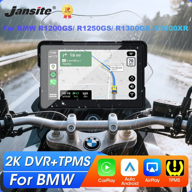 Jansite 7 Zoll CarPlay DVR GPS Navigation für BMW Motorrad mit Android Auto und Dual Bluetooth in Schwarz, passend für BMW R1200GS ADV, R1250GS ADV und S1000XR - Bild 1
