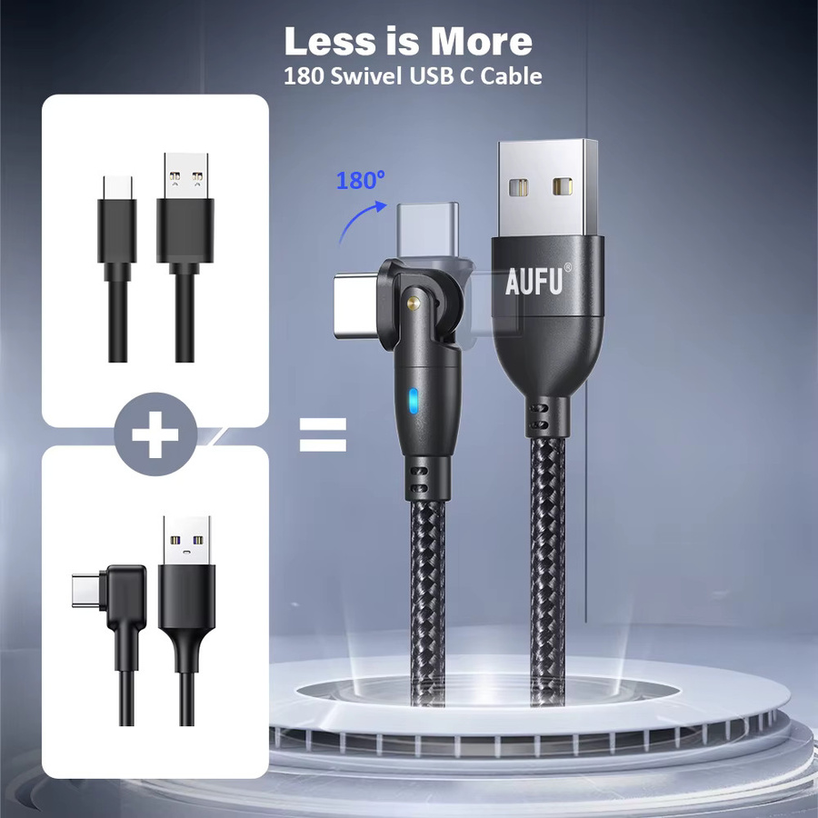 AUFU USB-Typ-C-Kabel mit 180 Grad drehbarem Stecker, 3 A Schnellladefunktion und Datenübertragung für Samsung, Xiaomi und Redmi, Schwarz/Rot - Bild 6