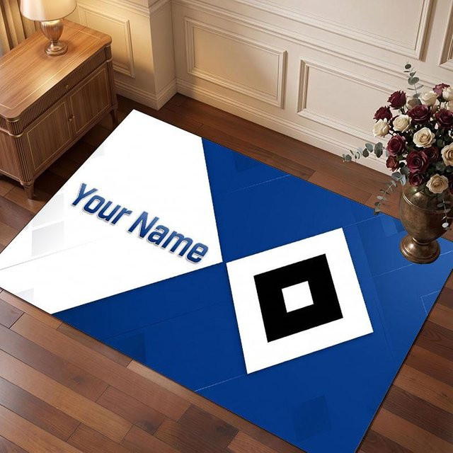 Hamburger SV Personalisierter Kristall-Samt-Teppich mit Fußball-Logo und Namensdruck, Blau, B/H: 60 x 40 cm - Bild 1