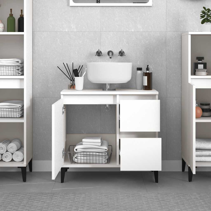 vidaXL Badezimmerschrank Weiß aus Holzwerkstoff und Metall, B/T/H: 65 x 33 x 60 cm - Bild 2