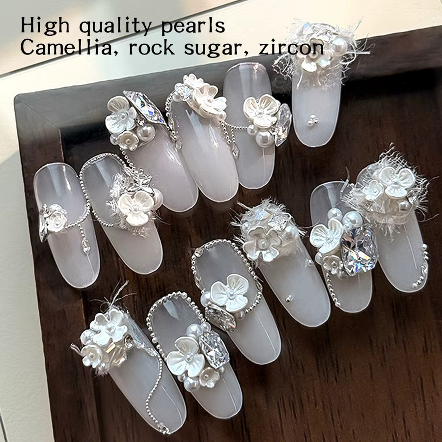 kaniu Nagel Schmuck 3D Kristall Strass Blumen mit Perlen, Glänzend - Bild 5