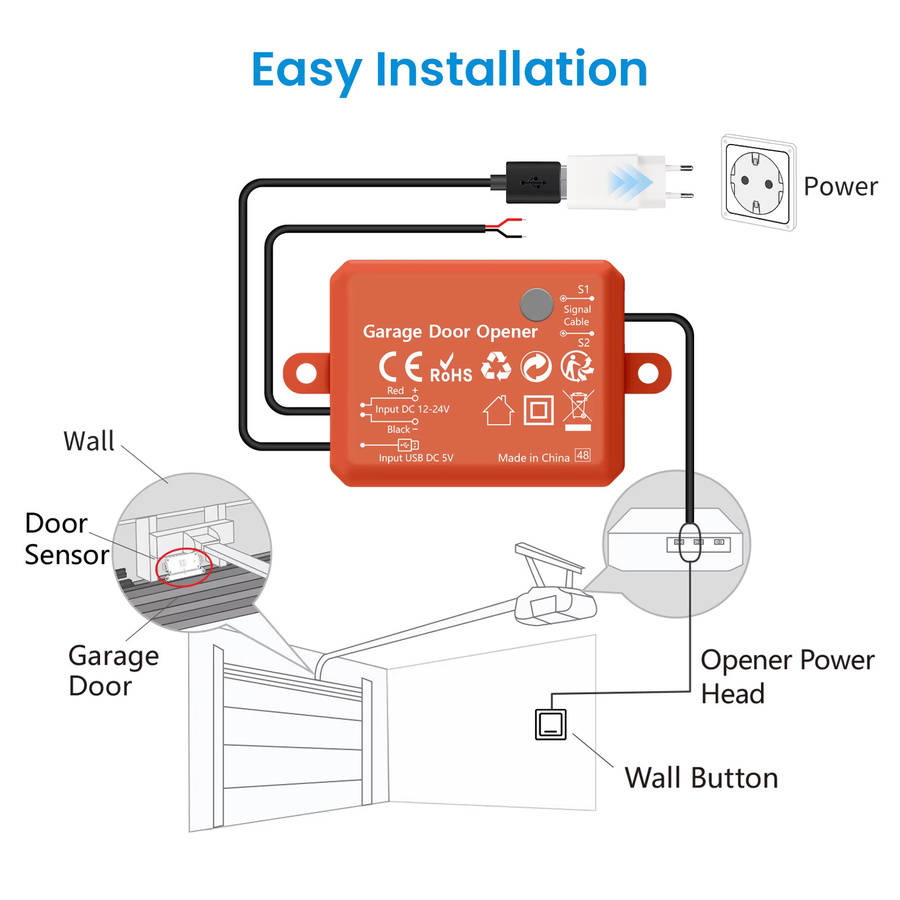 LoraTap Tuya ZigBee Garagentoröffner-Controller mit wasserdichtem Türsensor, Smart Life Fernbedienung, kompatibel mit Google Assistant und Alexa - Bild 5