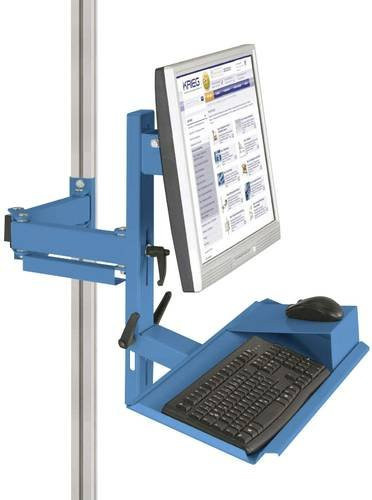 Manuflex LZ8202.5012 ESD Ergonomie Monitorträger für Alu-Aufbauportale mit Tastatur- und Mausfläche in Blau mit VESA-Adapter 75mm - Bild 1
